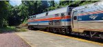 Heritage unit 130 during its station stop on recently-added Regional train 151 will soon pass through the Park Ave. tunnel on its way to Roanoke.